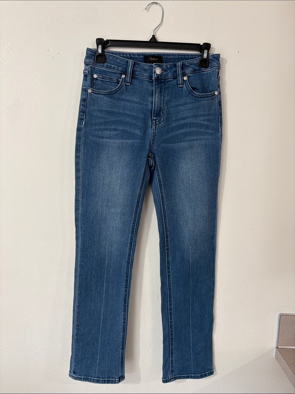 Quince Stretch Mid Rise Slim Straight Ankle Jeans Medium Wash Size 26 Like New